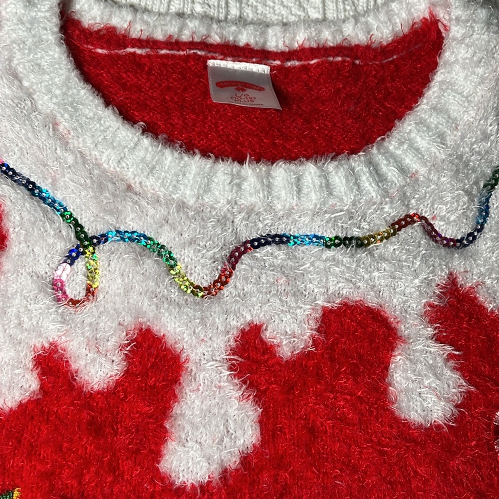 Holiday Time L (10-12) Sequined,gingerbread man,eyelash embroidered sweater. EUC - Picture 3 of 5